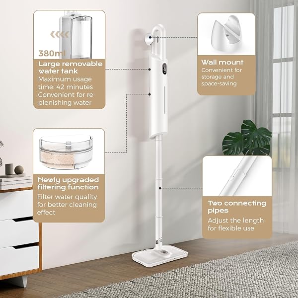 STEAM MOP ALL-IN-ONE FOR FLOOR CLEANING, MULTIPURPOSE STEAM CLEANER FOR HOME WITH LED DISPLAY SCREEN, DETACHABLE HANDHELD FLOOR STEAMER WITH SCENT CONTAINER AND STRAP FOR HARDWOOD,TILES AND CARPET