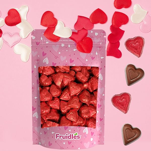 FRUIDLES VALENTINE’S DAY MILK CHOCOLATE HEARTS, PARTY BAG FILLERS, RED INDIVIDUALLY WRAPPED FOILS, KOSHER CERTIFIED (HALF-POUND)