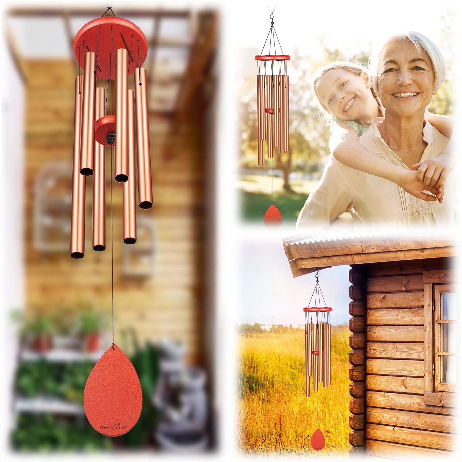 HoneForest Wind Chimes, 30 inches Soothing Rich Lasting Tones and Solidly Constructed Medium-Metal-Wind-Chimes-Outdoor, Decor for Yard Patio Garden