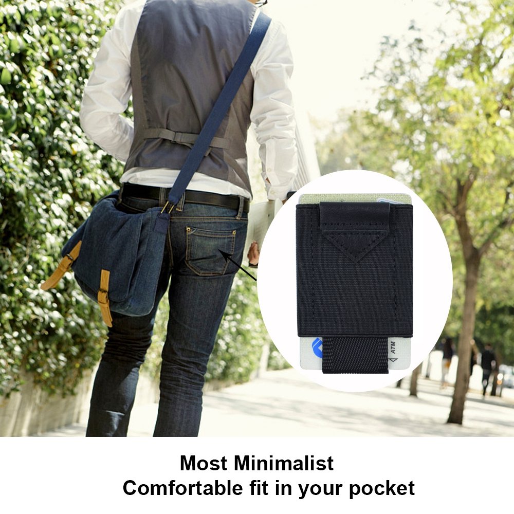 Slim Minimalist Wallet Thin Elastic Card Holder Leather Pull Up Tab With Front Pocket Cash Coin Key Holder For Men Women