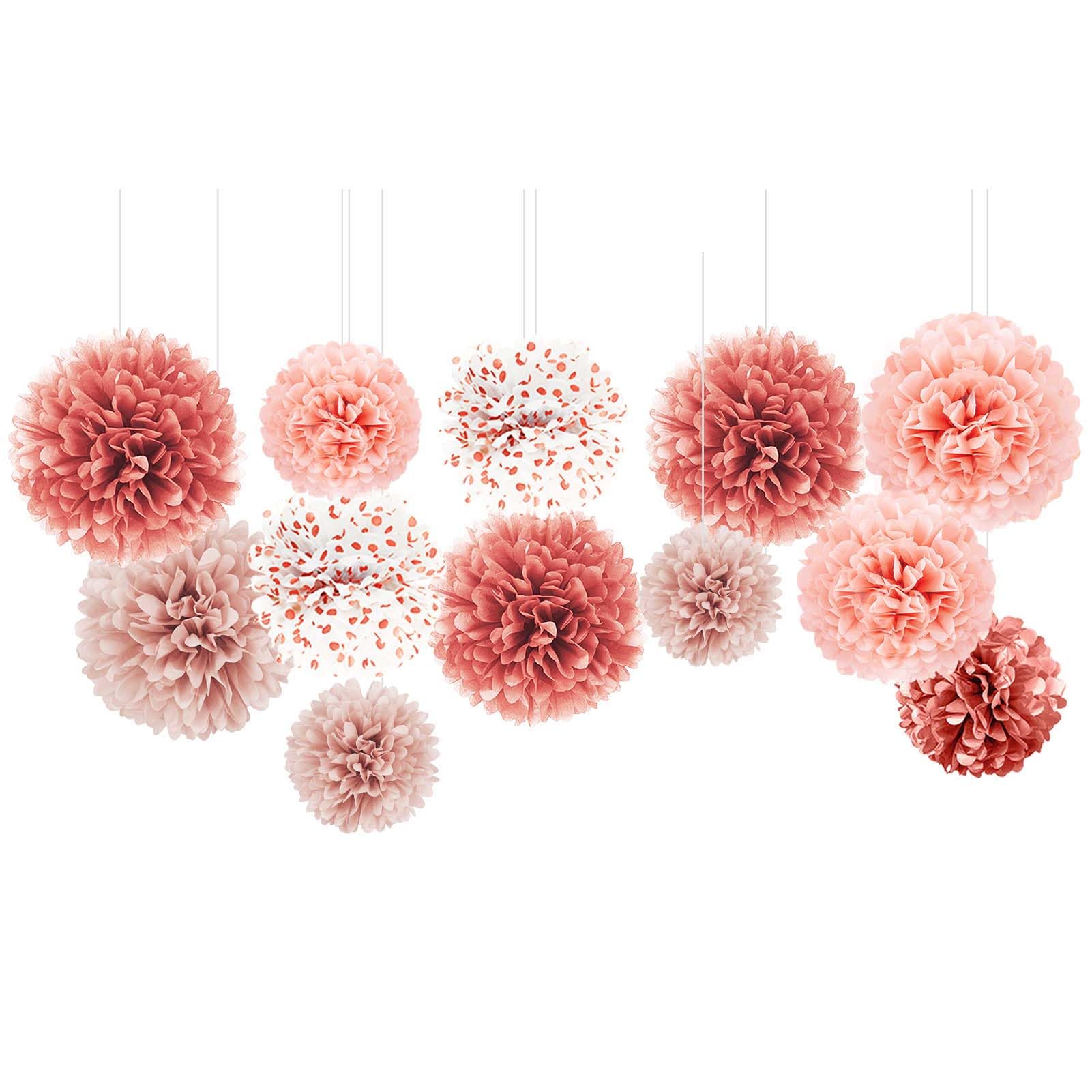 NICROLANDEE Wedding Decorations - 12 PCS Rose Gold Burnt Coral Tissue Paper Pom Poms for Wedding Birthday Bridal Shower Bachelorette Baby Shower Ceiling Valentine Day Party Backdrop Decor