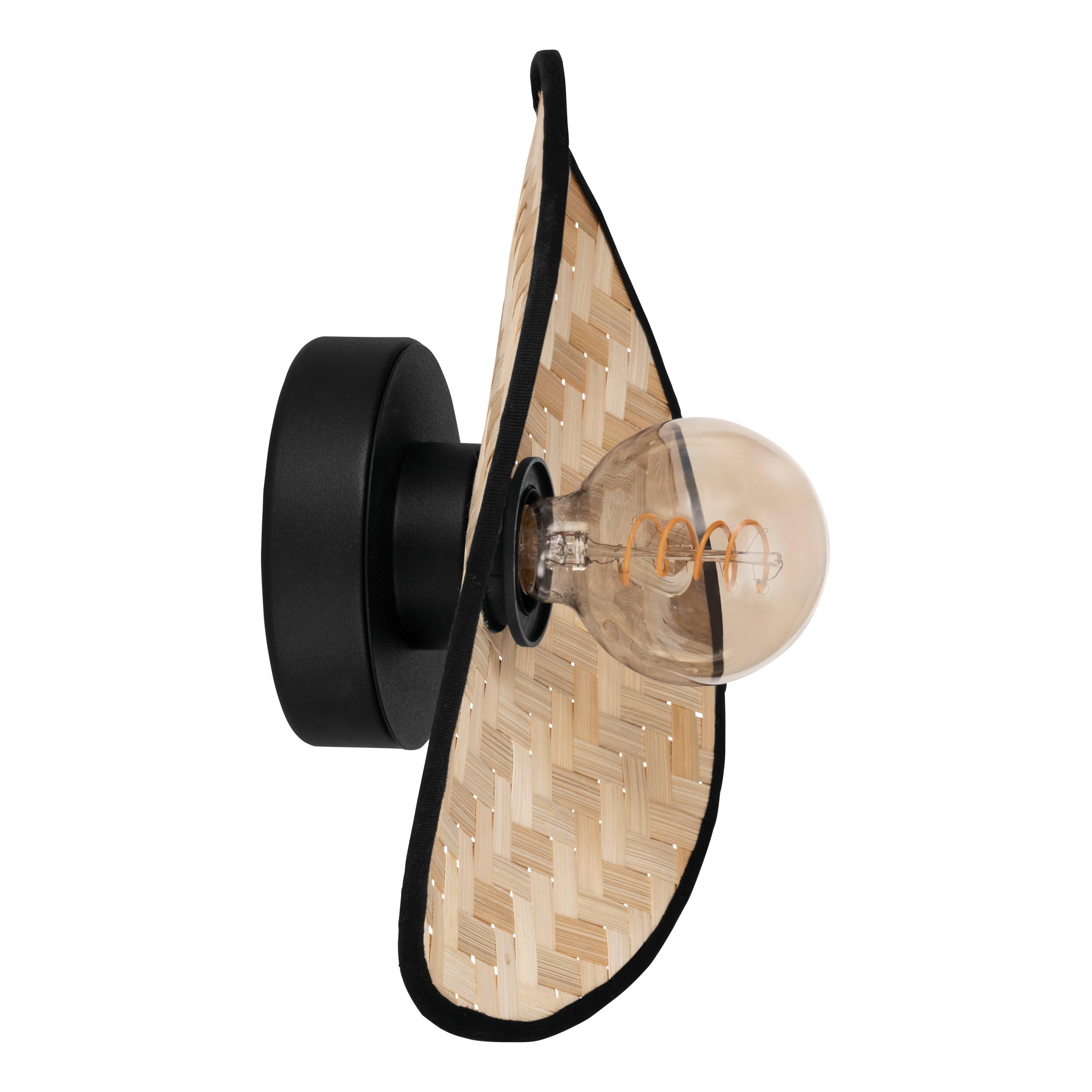 Eglo Indoor wall Light Marywell, wall lamp in Japanese Style, Living Room Lighting Metal in Black and Natural Bamboo, E27 Socket, 20 x 30 cm