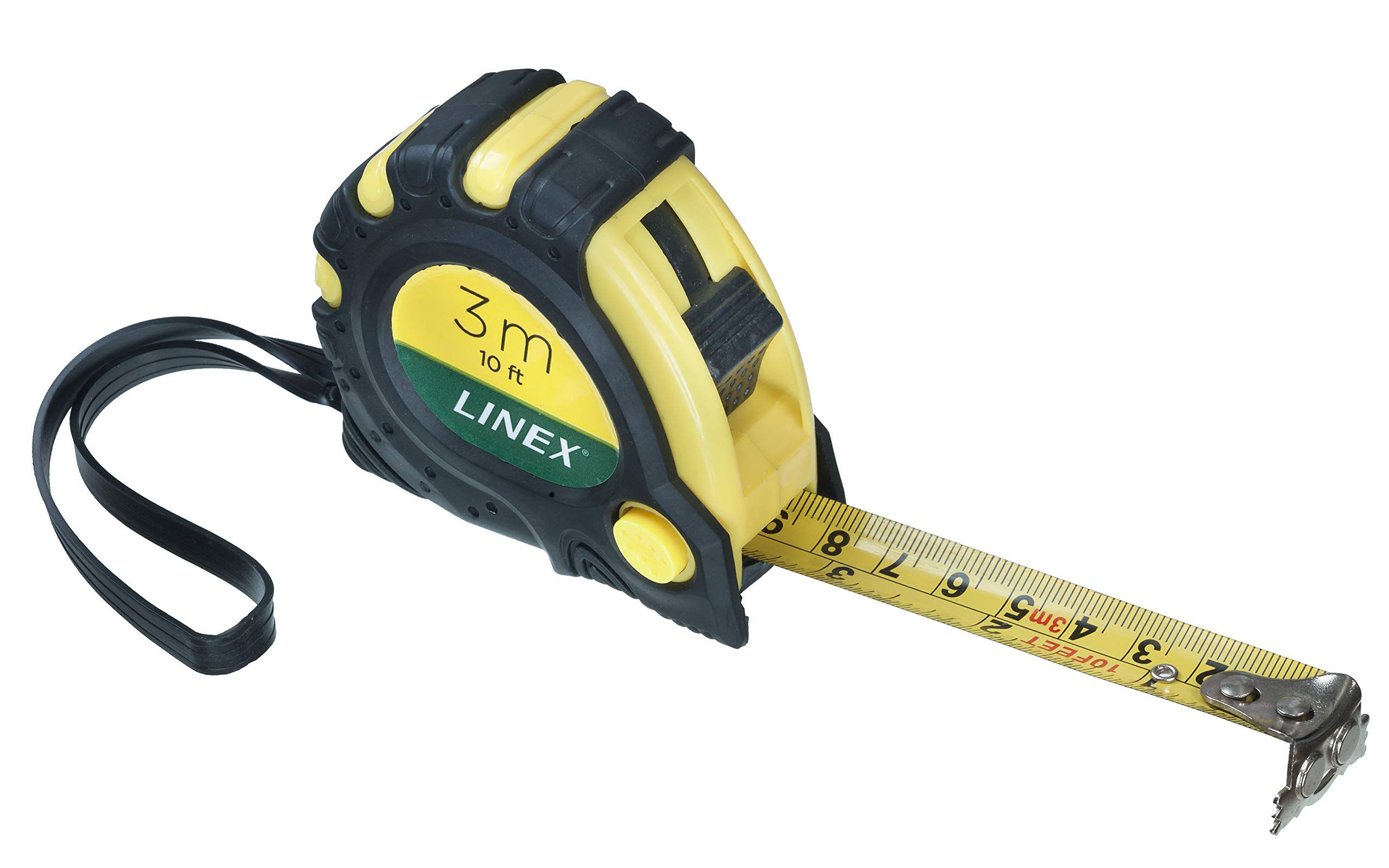 Linex Measuring Tape with Hook and Non-slip Surface Metric and Imperial with Belt Clip 3m Ref Lxemt3000