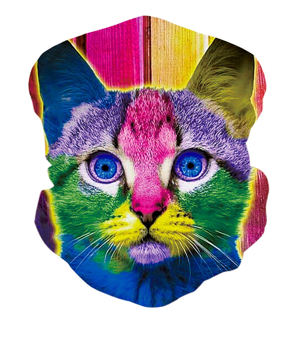 TUONROAD Unisex Animal Print Custom Cooling Headwear Chemo Head Wrap Colorful Rainbow Cute Cat Magic Headband Tubular Multipurpose Festival Neck Face Bandana for Bike Motor Yoga Workout Outdoor Sports