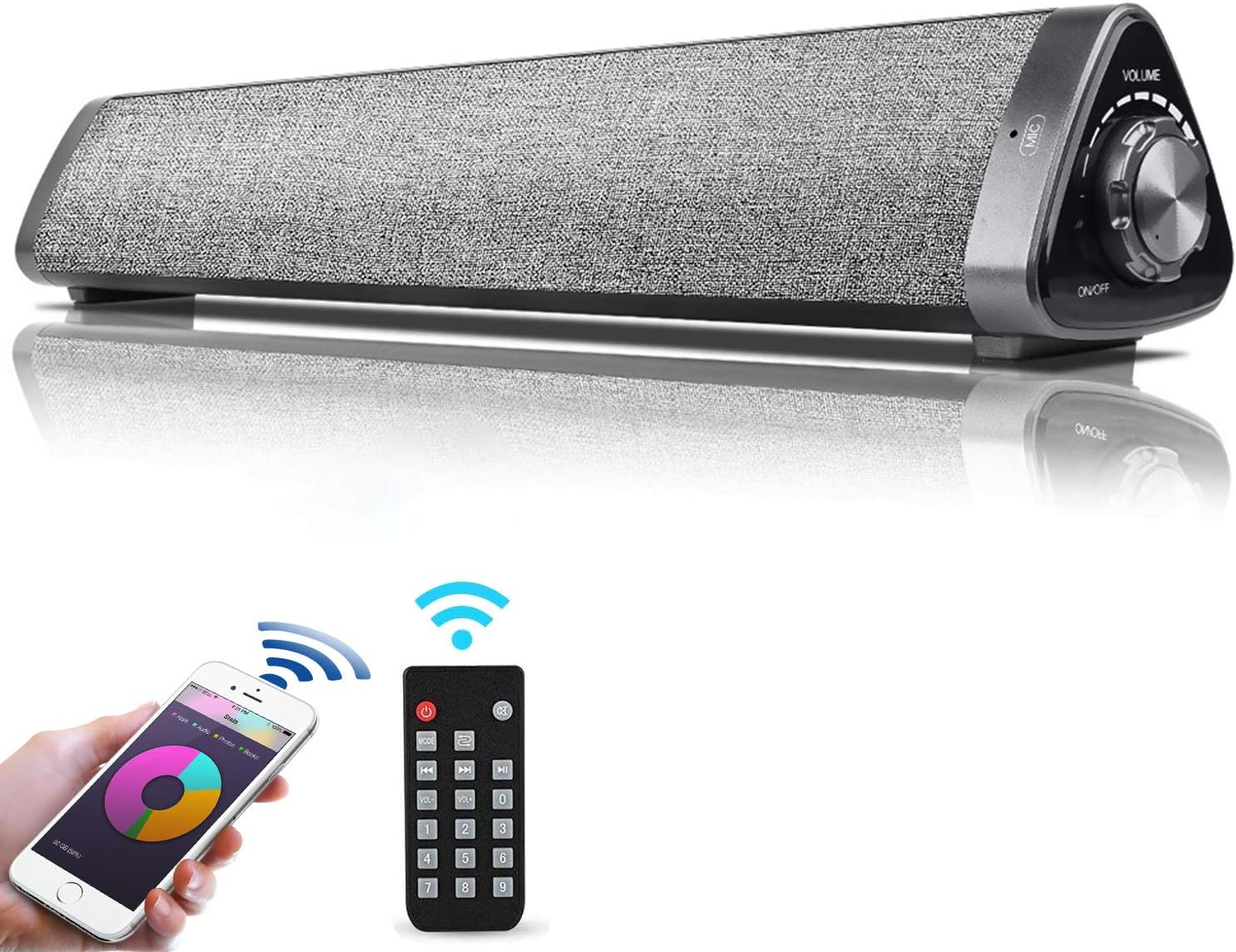 Bluetooth Sound Bar, PON Computer Speakers - Wired and Wireless Speakers with Remote Control, Home Theater, TF Card-Surround SoundBar for TV/Cellphone/Tablet, 2.0 Channel Soundbar with 2x5w Speakers