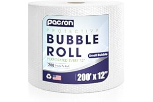 PACRON: 3/16 Bubble Cushioning Wrap, 200 FT. x 12 IN, Clear Bubble Roll, Perforated Every 12 IN, Protective Packaging Moving and Shipping Supplies, USA