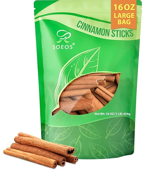 Soeos Cinnamon Sticks, 16 oz (1 lb) Bulk Bag, 3.5 Inchs Length, Premium Whole Cinnamon for Baking, Cooking, Desserts, and Beverages, Rich Aroma & Warm Flavor, Ideal for Tea, Coffee, and Holiday Recipes