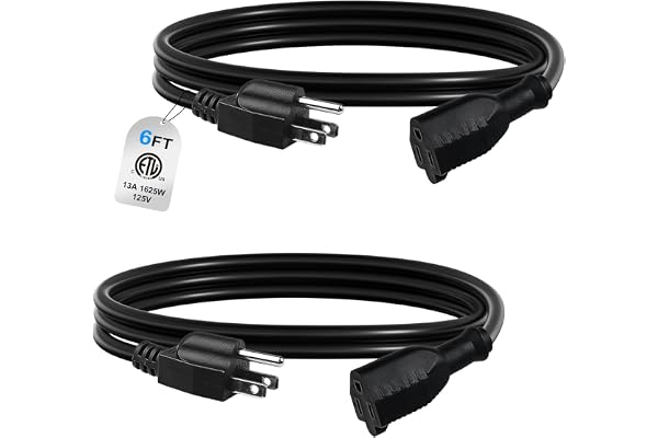 BN-LINK 6ft Outdoor Extension Cord 2 Pack, 16/3 SJTW, Black, 3-Prong Grounded Plug, Weather Resistant & Flame Retardant, for