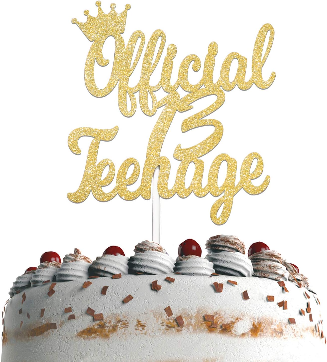 Official Teenager 13 Cake Topper Gold Glitter Happy Birthday Crown Theme Party Decor Picks for Thirteen Years Old 13th Birthday Party Decorations Supplies