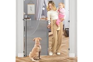 BETERTEK 42 Inch Extra Tall Baby Gate for Kids 55" Wide Retractable Baby Gates Extra Tall Retractable Dog Gates for The House Extra Tall Pet Gate Extra Tall Dog Gate Tall Baby Gate for Stair Tall Mesh Dog Gate