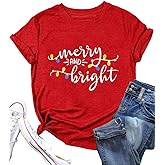 DESFSE Merry Christmas Shirts for Women Christmas Short Sleeve Tshirt Xmas Buffalo Plaid Tree Cute Graphic Print Tee Tops