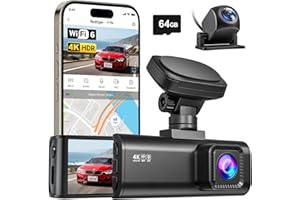 REDTIGER F7N Dash Cam 4K Front and Rear 1080P, 5.8GHz WiFi-20 MB/s Fast Transfer, 2160P/FHD Car Dash Camera with 64GB Card, 3