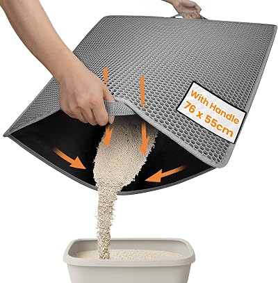 Conlun Cat Litter Mat with Handles Jumbo 76 x 55 cm Honeycomb Grey