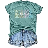 Mama Shirts for Women Mama Letters Print T Shirt Funny Mom Graphic Tees Shirt Casual Mothers Gift Top