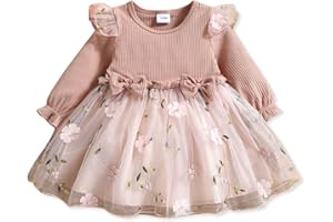 PATPAT Baby Girl Dresses Ruffle Sleeve Tutu Dress Butterfly Tulle Dress Flower Girl Party Birthday Princess Dresses