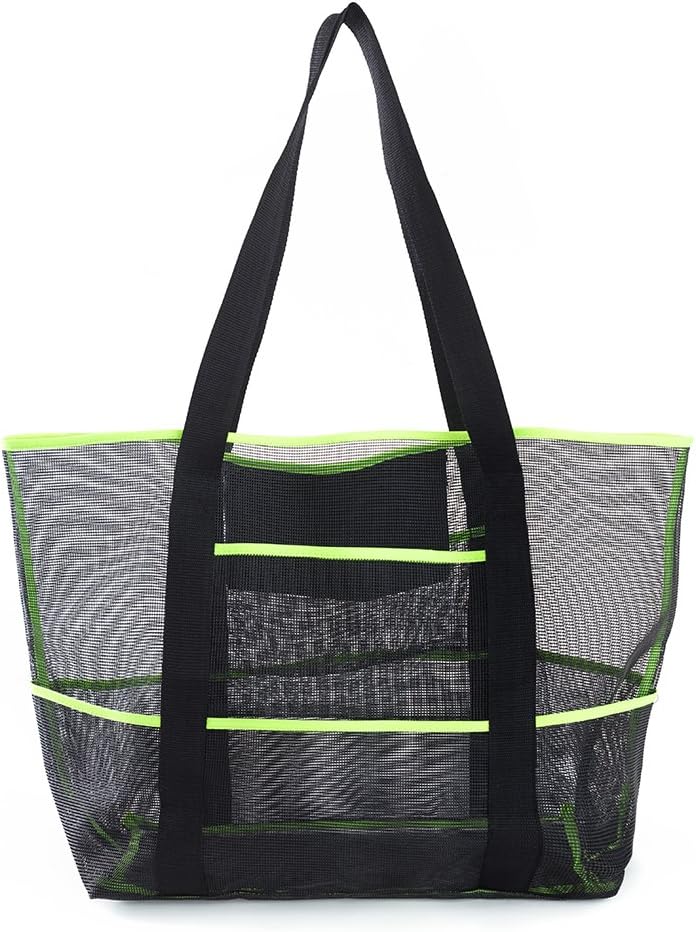 okroo Mesh Beach Bag, Beach Tote-Good for The Beach,Pool,Water Park,Lots of Pockets for Swim Gear,Towels,Toys,Snacks