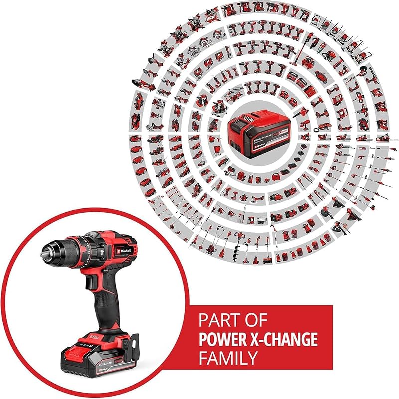 Taladro percutor con batería TE-CD 18/44 Li-i Power X-Change (18V, 44 Nm, función de perforación por percusión, portabrocas metálico de 13 mm, 2 velocidades, incl. batería de 2,5 Ah y batería)
