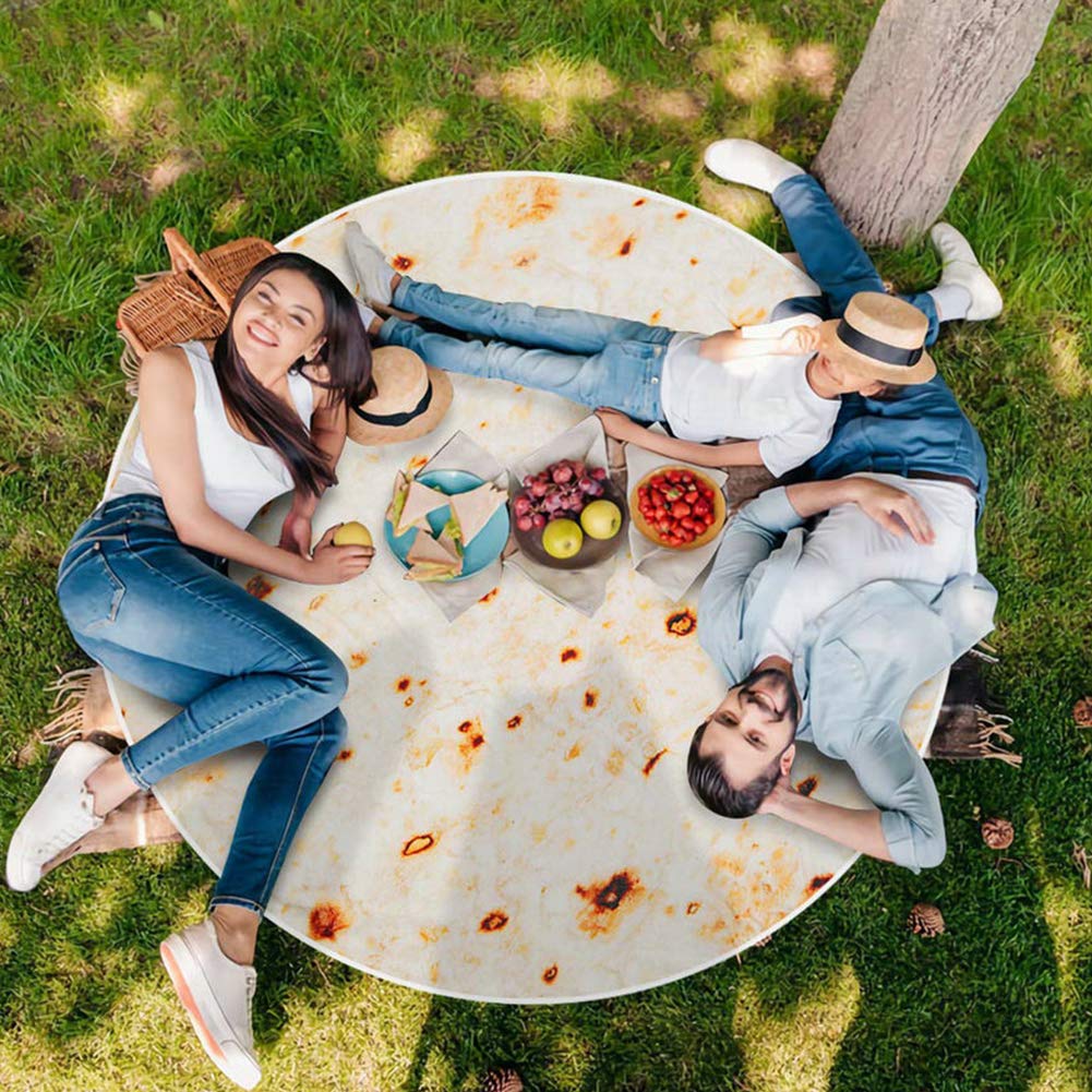 Freesooth Burritos Tortilla Blanket Tortilla Throw Blanket Realistic Food Blanket Soft Plush Round Funny Blanket for Bed,Couch or Travel