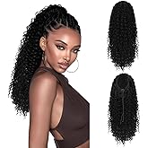 PEACOCO Curly Drawstring Ponytail for Black Women, 20" Afro Kinky Curly Ponytail Extensions Long Synthetic Ponytail Fluffy Pony Tails Hairpiece (1B)