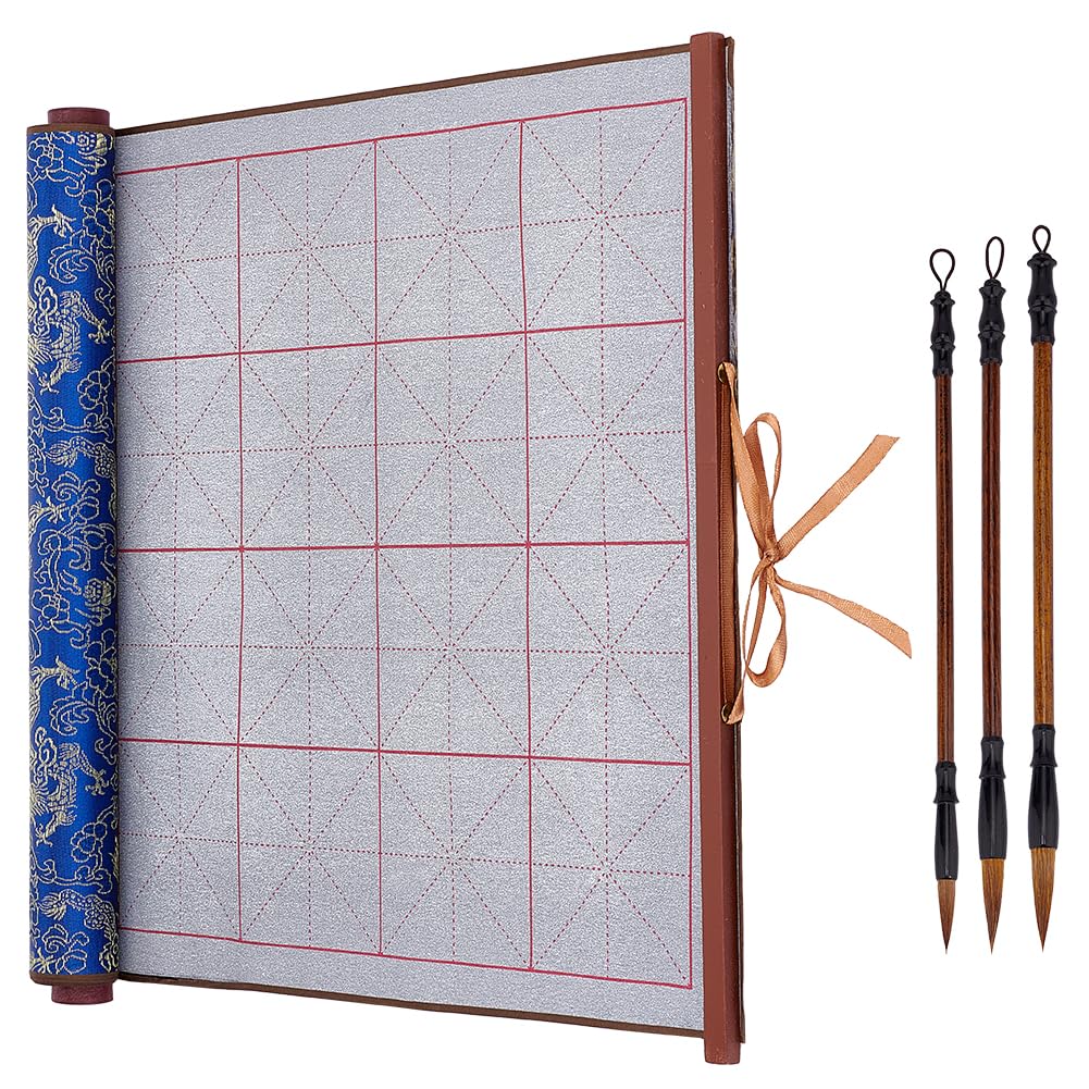 PH PandaHall Reusable Water Writing Magic Cloth No Ink Chinese calligraphy Set 3pcs Traditional Calligraphy Writing Brushes Pens Chinese Calligraphy Paper for Beginners Practice Chinese