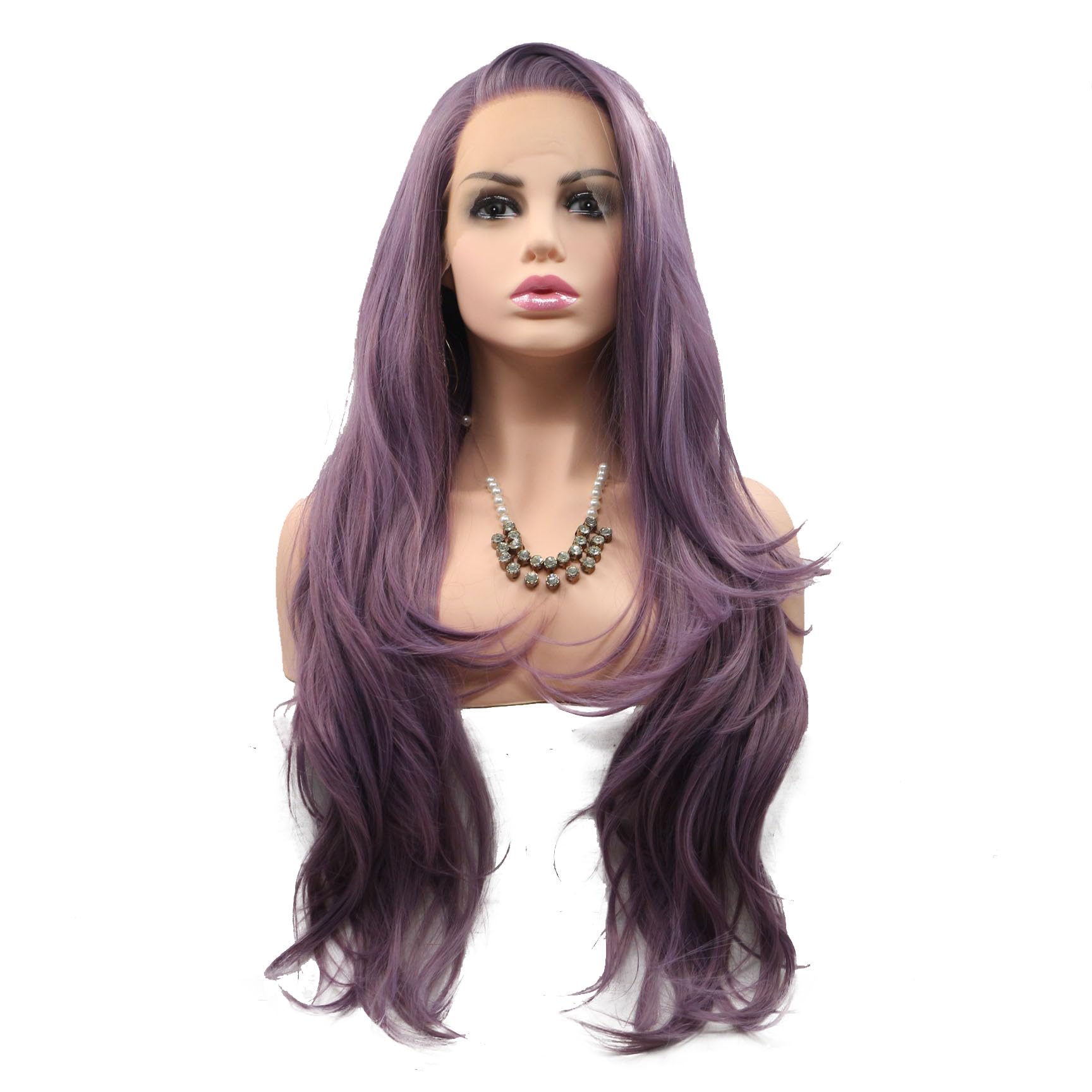 Xiweiya 24inch Mixed Purple Hair Wig Long Body Wave Mixed Purple Synthetic Lace Front Wigs For Women Side Part Heat Resistant Fiber Makeup 24 Inches