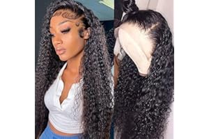 WPPIKK 13x4 Lace Front Wigs Human Hair Pre Plucked 180 Density Brazilian Wet and Wavy Human Hair Wigs for Black Women Glueless Curly Lace Frontal Wig Natural Color (22 Inch)