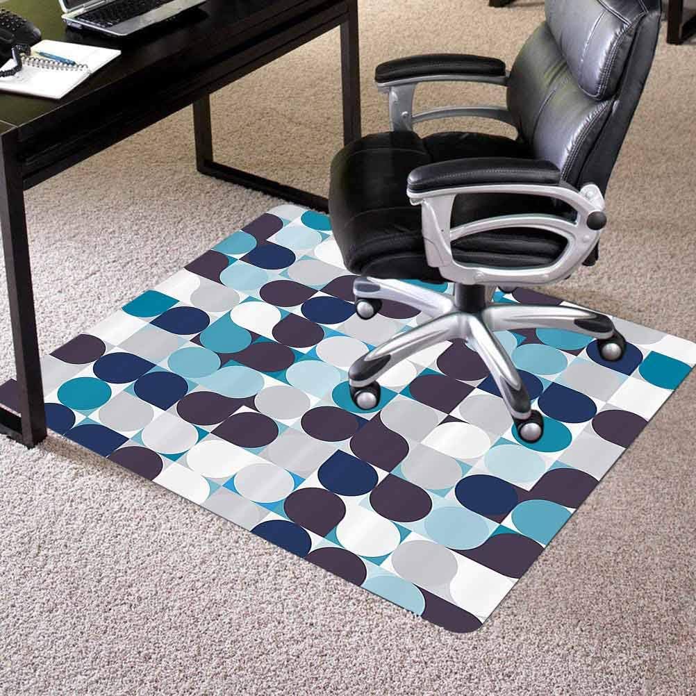 Computer Chair mat, Retro Inner Circles Pattern with Squares Mosaic Style Old Fashion Print, 35" x 47" Office Chair Cushion mat for Hardwood Floors : Office Products