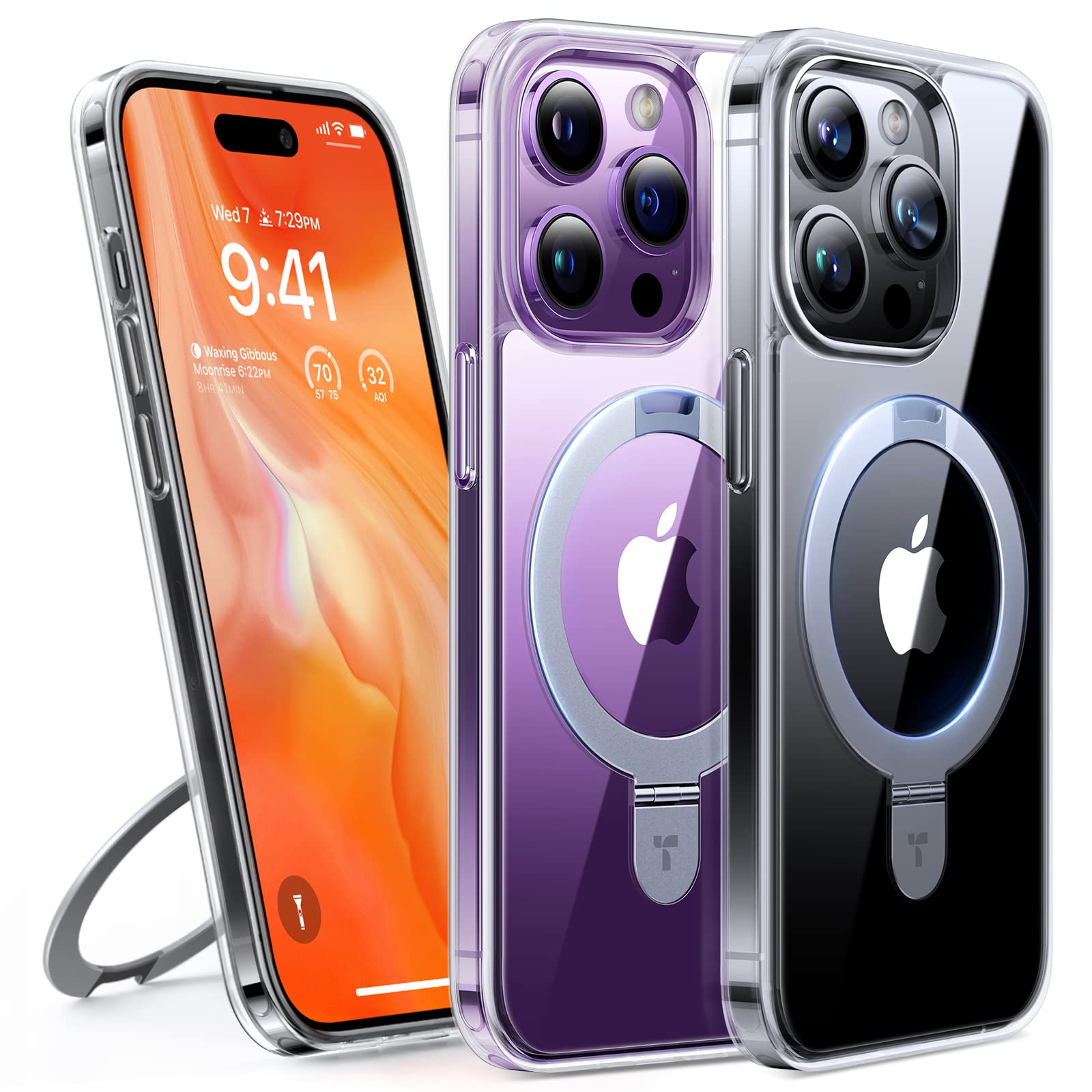 TORRAS Magnetic Ostand for iPhone 14 Pro Case, Built in Invisible Ring Stand, 12FT Military-Grade Shockproof, Compatible with MagSafe, Slim Protective Case for iPhone 14 Pro Cover, Clear
