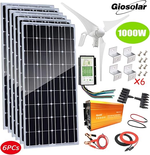 1000W Solar & Wind Power Kits Cabin Off Grid System for
