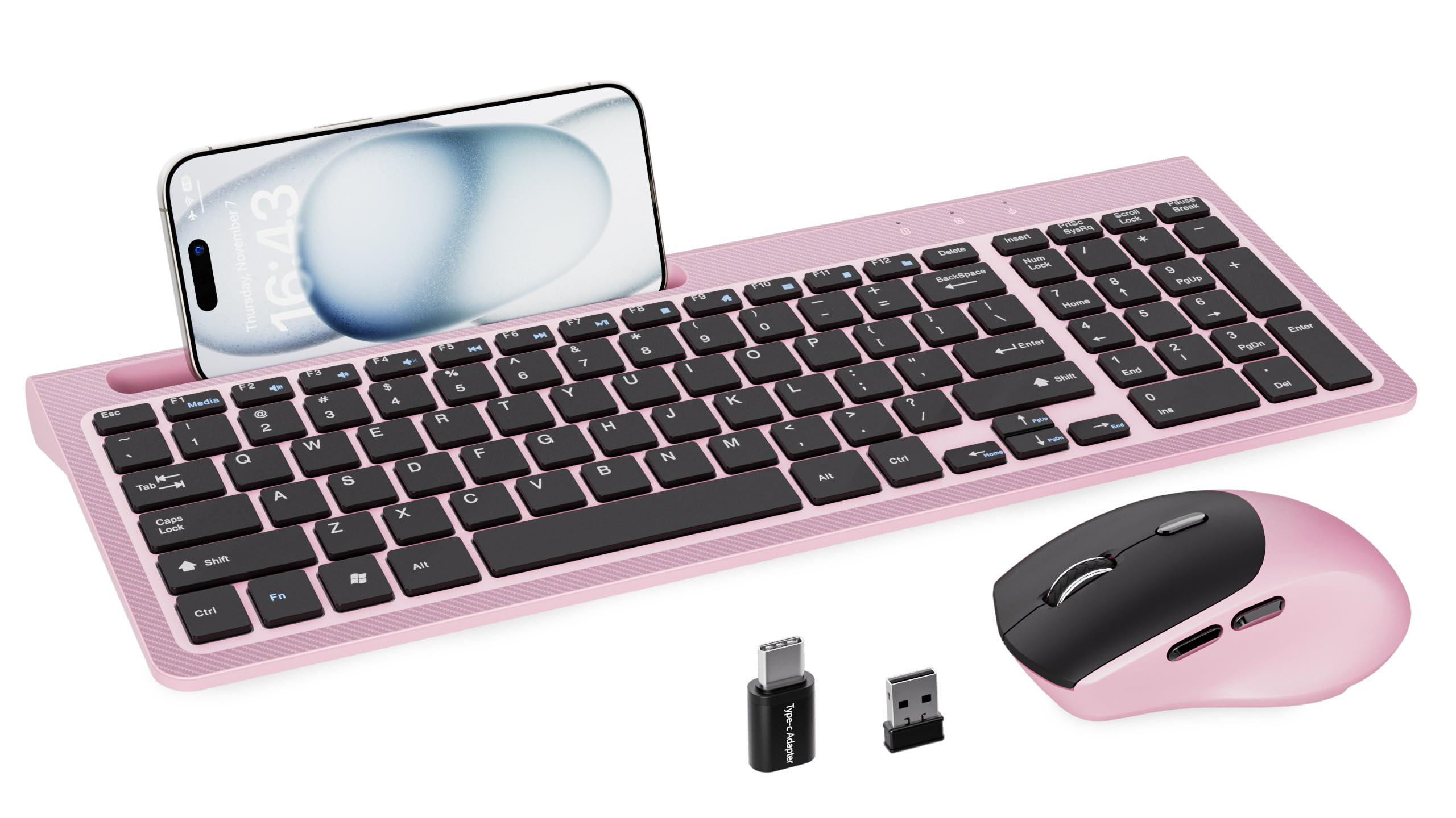 Photo 1 of Wireless Keyboard and Mouse, Ergonomic Keyboard Mouse with Phone Holder, 2.4GHz Cordless Keyboard Mouse for Mac, Windows, PC, Laptop ?Pink?
