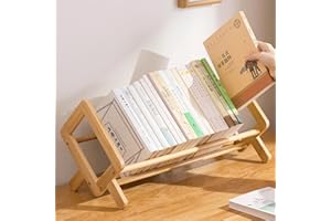 Luapeton Desktop Bookshelf Mini Desk Bookshelf Book Organizer Bamboo Small Tabletop Book Shelf for Cookbooks/CDs/Recipe Books, Little Book Rack Tilted Tabletop Bookcase for Small Spaces in Home/Office
