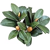 Artificial Magnolia Leaves Plant, Fake Branches 18.5 Inch 3D Plastic Leaf Greenery Bushes Faux Simulation Shrubs Stems Twigs for Home Garden Decor Vase Office Wedding Party DIY Decoration Green 2 Pack