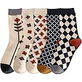 5/10 Pairs Cute Floral Socks, Cottagecore Crew socks, Smiley Face Colorful Socks for Women Girls