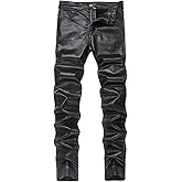 Mens Disco Faux Leather Skinny Pants for Men Stretch Slim Fit Costume Night Club Theme Party