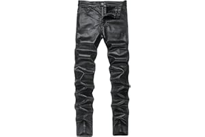 TENGINE Mens Disco Faux Leather Skinny Pants for Men Stretch Slim Fit Costume Night Club Theme Party