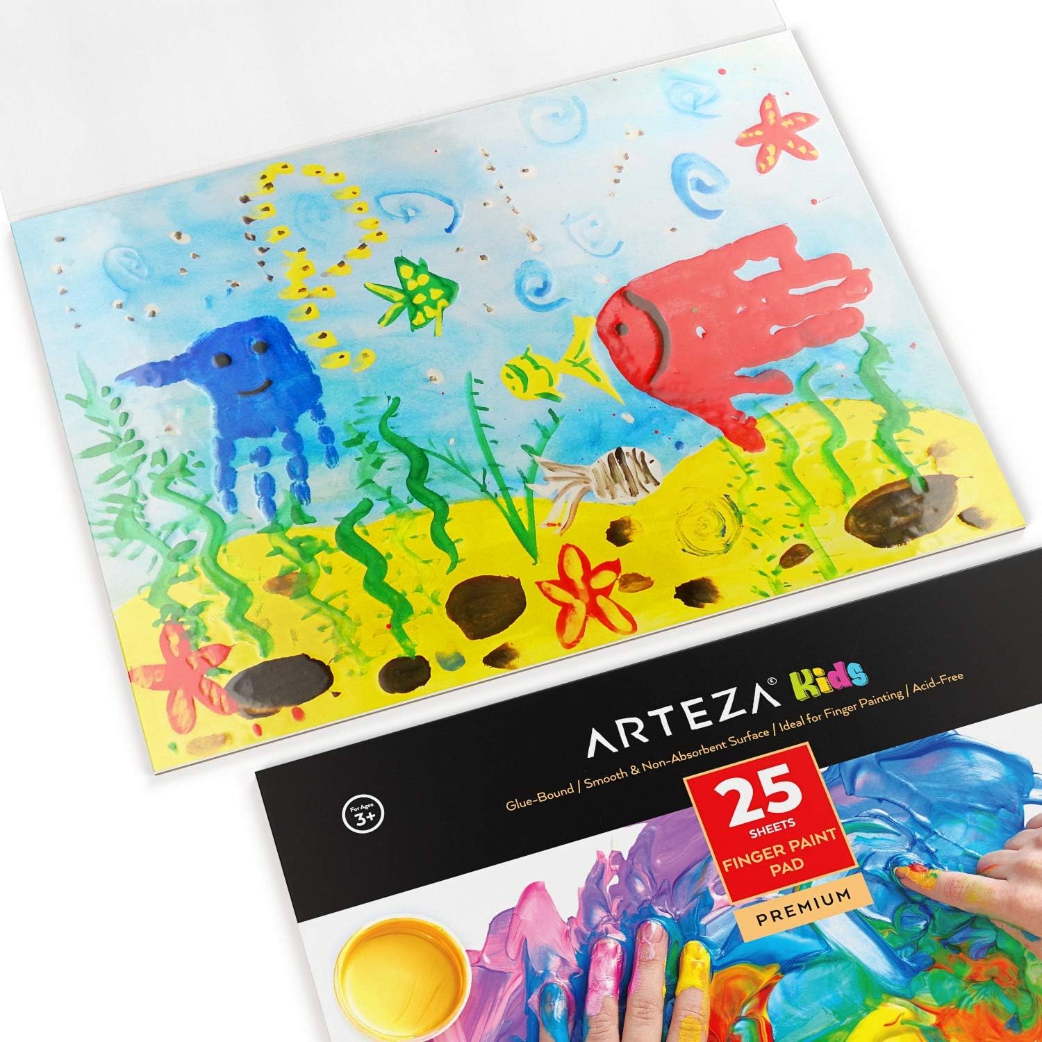 Arteza 12x16” Finger Paint Paper Pad, Pack of 2, 50 Sheets (54lb/80gsm), 25 Sheets Each, Glue-Bound, Satin Finger Paint Paper for Toddlers, for Finger Painting and Mixed Media: Home Improvement