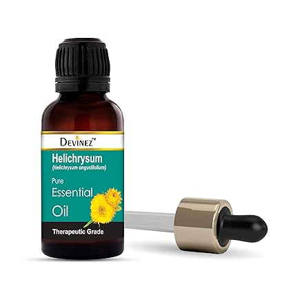 Devinez Helichrysum Essential Oil, 100% Pure, Natural & Undiluted, 15ml in Glass Bottle- Relief muscle & pain, Reduce Stress, Depression, Anti-Inflammatory, Scars, Blemishes, Rashes, Shaving irritation & Skin Care