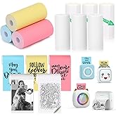 9 Rolls Mini Printer Paper 57mm*25mm Thermal Sticker Paper for Mini Pocket Receipt Bluetooth Printer for Photo,DIY,Note,Memo (3 White paper + 3 Colorful paper + 3 White Stickers)