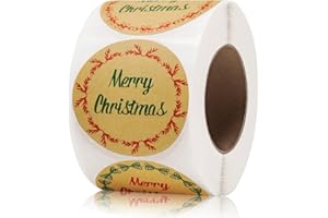 GOYOMI 500pcs 2 inch Merry Christmas Stickers Labels Roll, 4 Different Designs, Round Christmas Tags Stickers Envelope Stickers Adhesive Xmas Decorative Gift Wrapping Sticker Christmas Business Sticker