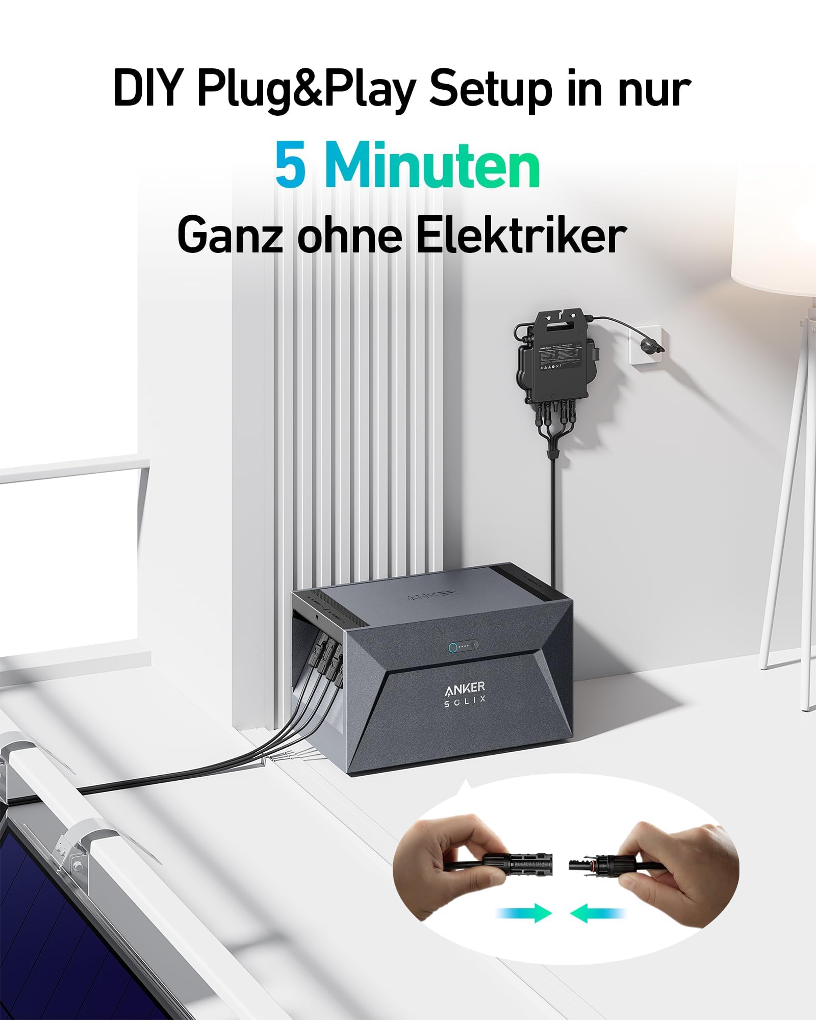 Anker SOLIX Solarbank E1600, 800W Balkonkraftwerk mit Speicher, 1,6kWh Akkukapazität, IP65, 6000 Ladezyklen, LFP Akku, Kompatibel mit 99% Aller Balkonkraftwerke, Installation in 5 Min. Plug&Play 5