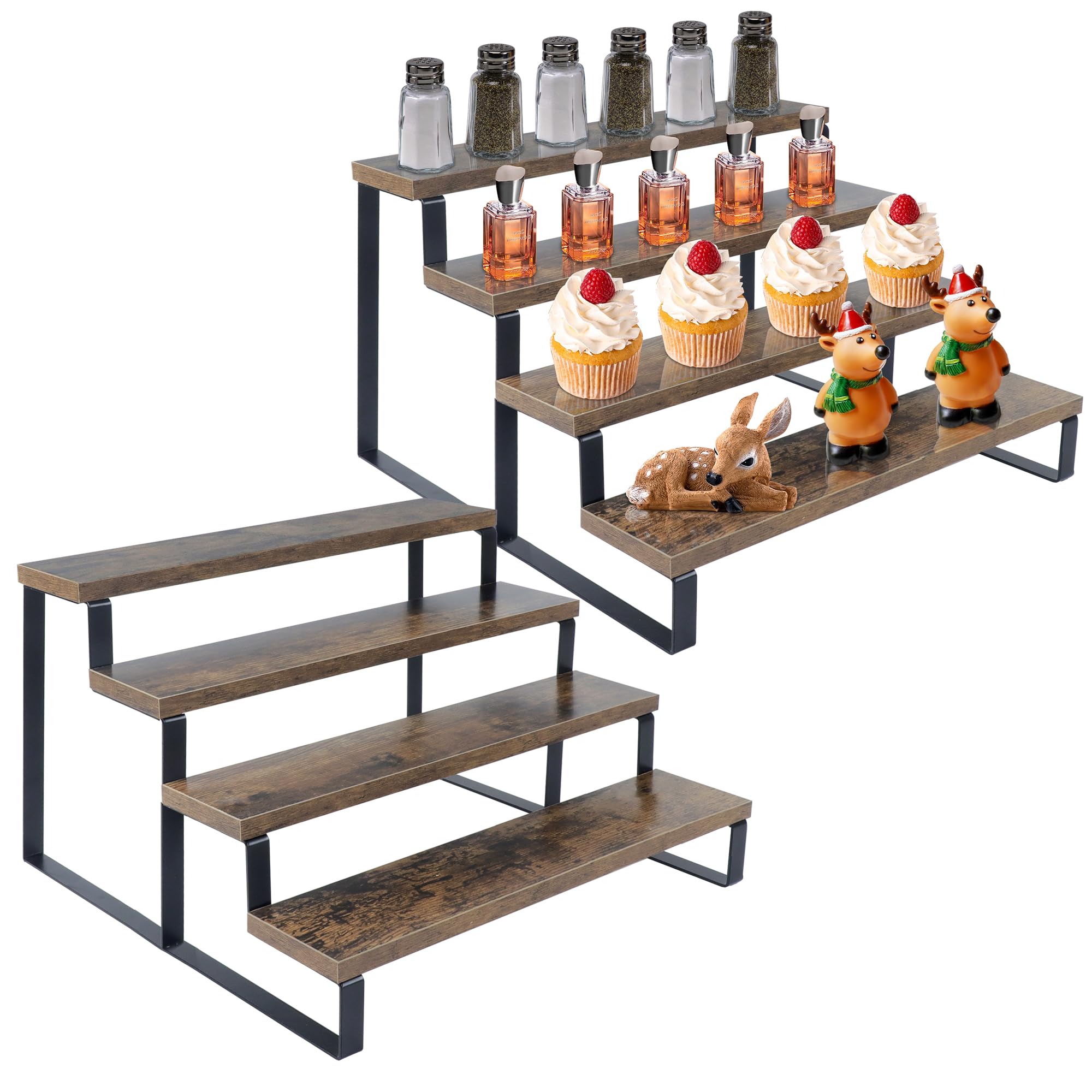 Photo 1 of 2 Set Wood Cupcake Stand, 4 Tier Rustic Cupcake Tower Stand, Tiered Display Rack for Dessert Table, Wooden Spice Rack Organizer, Perfume Organizer, Cupcake Holder Stand for Party