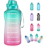 4AMinLA Motivational Gallon Water Bottle with Time Marker & Straw, Large Capacity Leakproof BPA Free Fitness Sports Water Jug