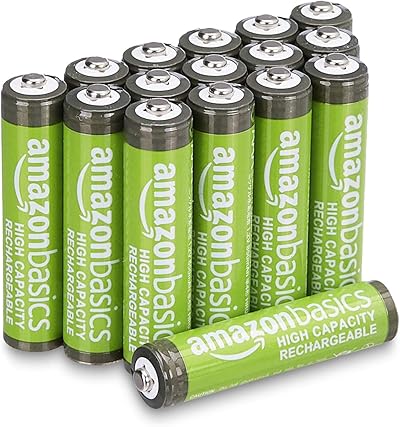 Amazon Basics 16er-Pack wiederaufladbare AAA-NiMH-Akkus mit hoher Kapazität, 850 mAh, 1,2 V, bis zu 500-mal aufladbar, vorgeladen
