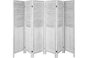 ECOMEX 6 Panel Room Dividers, 5.6Ft Wood Room Divider and Partition Room Divider Folding Privacy Screens, Double Hinged Room Dividers Wall for Bedroom Office, Grey White