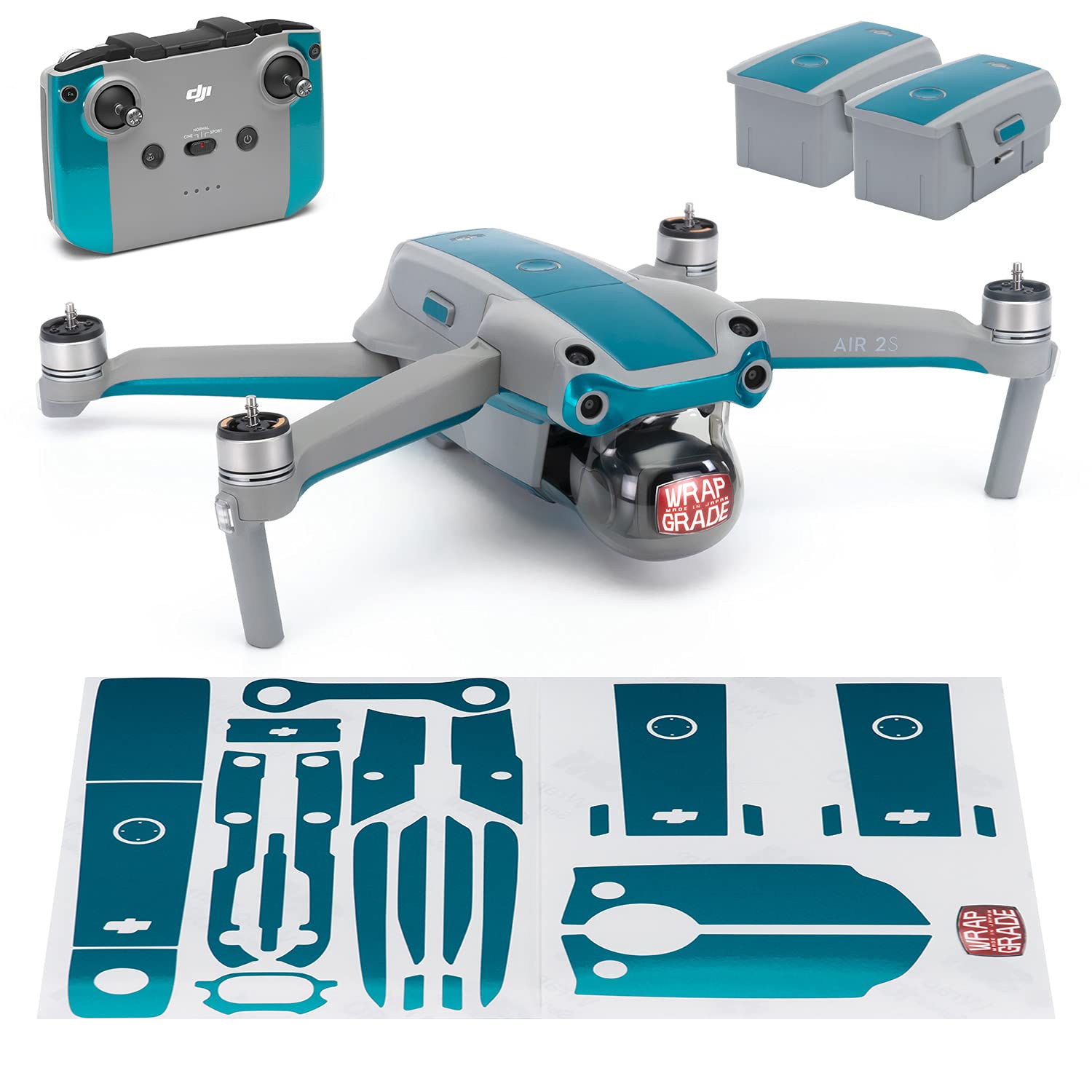 Wrapgrade Skin compatible with DJI Air 2S | Accent Color B (CARIBBEAN BLUE)