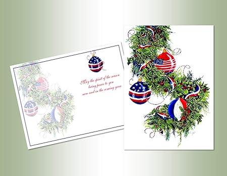 Amazon アメリカのガーランド 18愛国のボックスのクリスマスカード グリーティングカード 文房具 オフィス用品