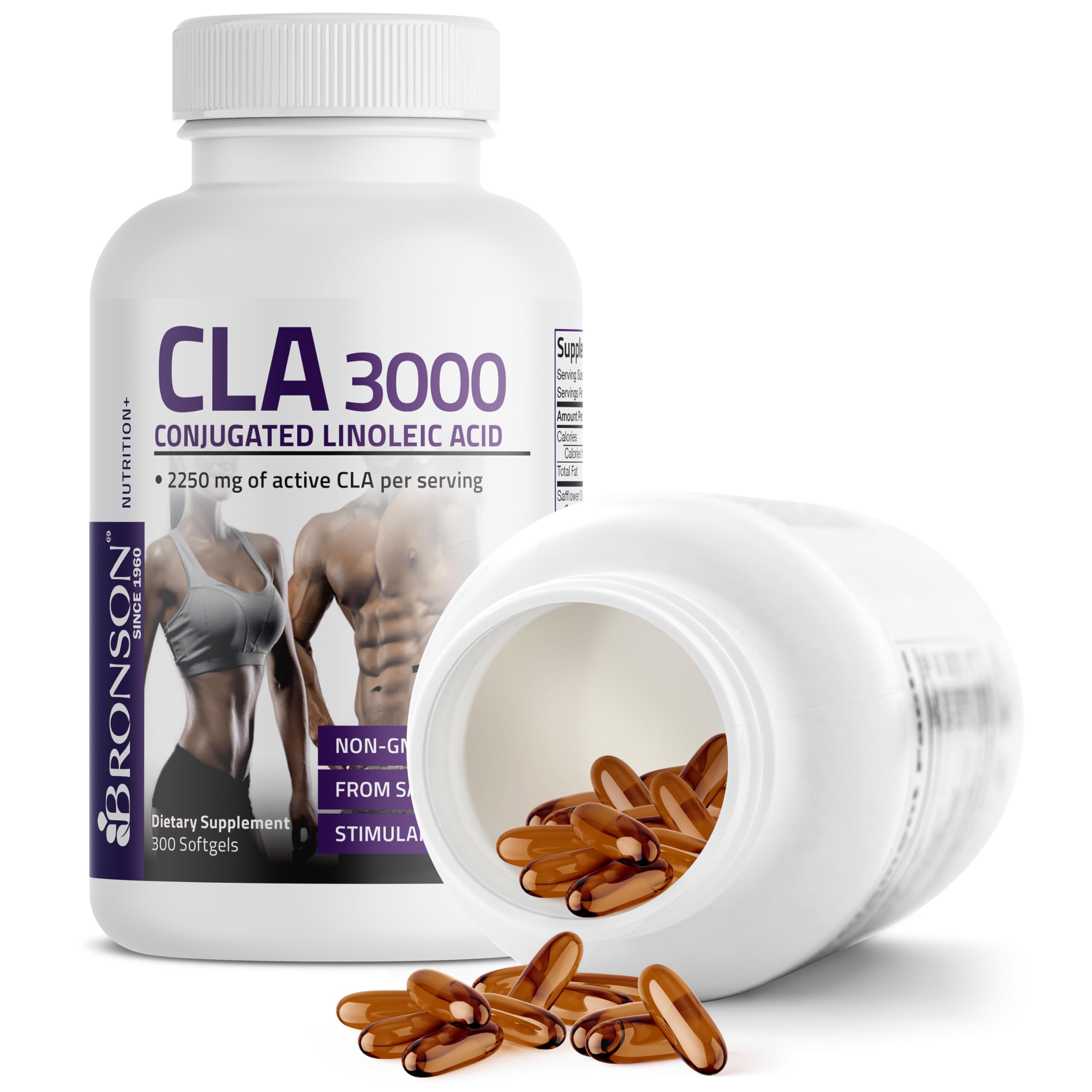 Bronson CLA 3000 Extra High Potency Supports Healthy Weight Management Lean Muscle Mass Non-Stimulating Conjugated Linoleic Acid 300 Softgels