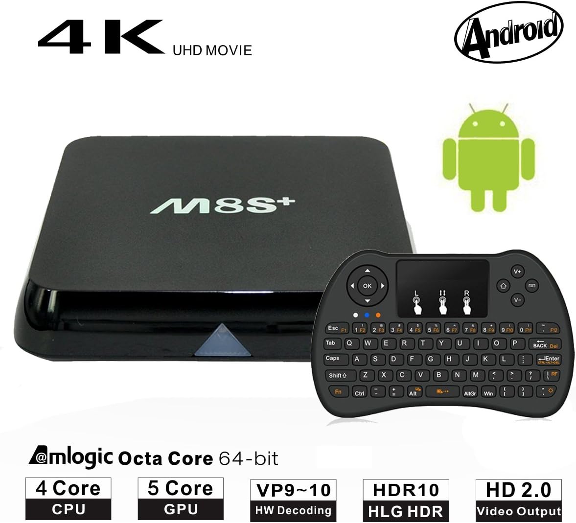 Smart Android TV Box - FAGORY 2GB RAM 8GB ROM with Amlogic S905X Quad Core 2.4G Wifi 4K HD Support Bluetooth 4.0, With Mini Wireless Keyboard & IR Remote