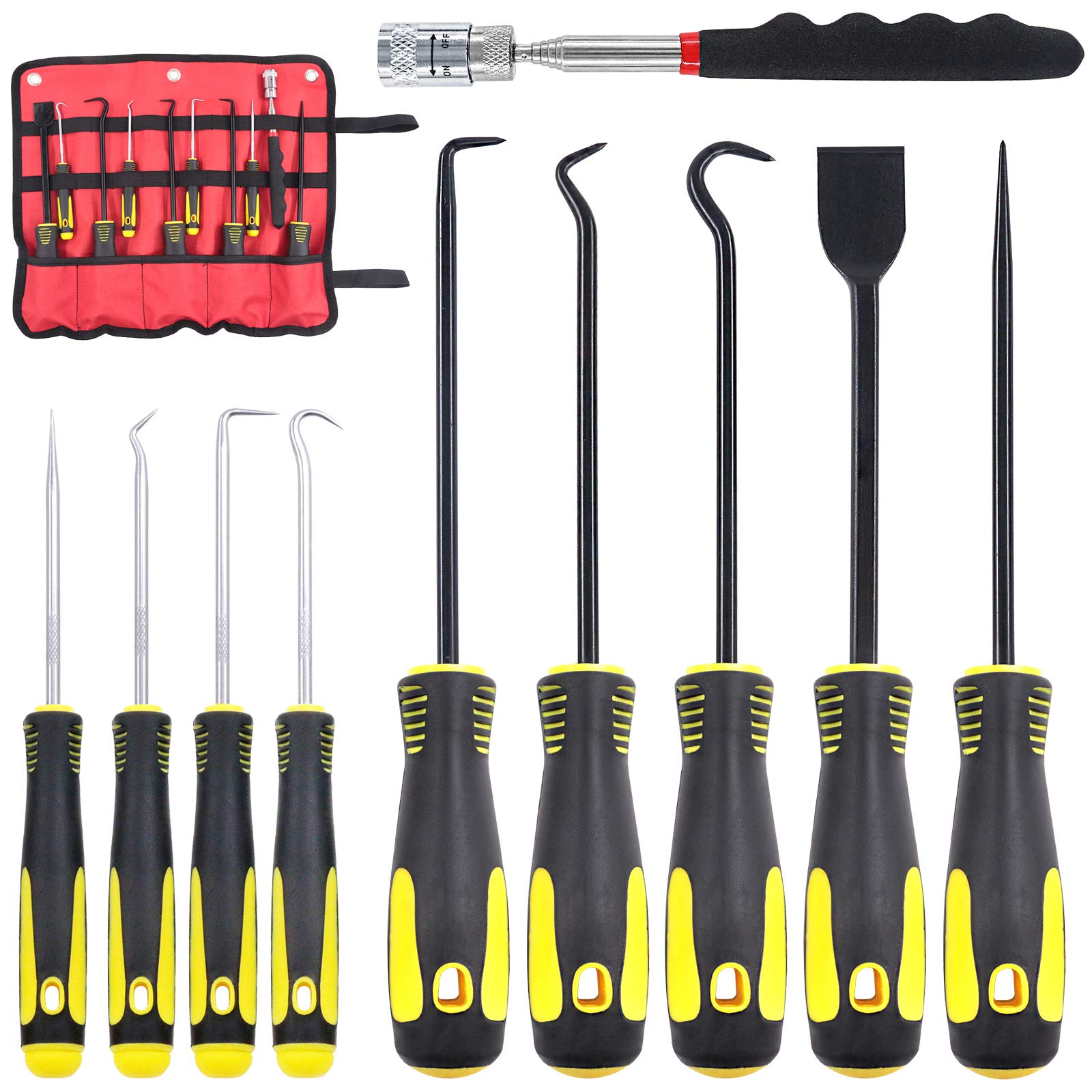 Rustark 9 Pcs Precision Hook Hose Removal Hook Set with Precision Tools Tool Kit, Scraper Gasket Scraping Hose Removal Puller for Automotive and Electronic Hand Tools-Seals and O Rings