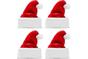 JOYIN Christmas Hats 4 Pack Premium Santa Hats Plush Red Velvet Xmas Hats for Xmas Holiday Party Supplies One Size Fits All